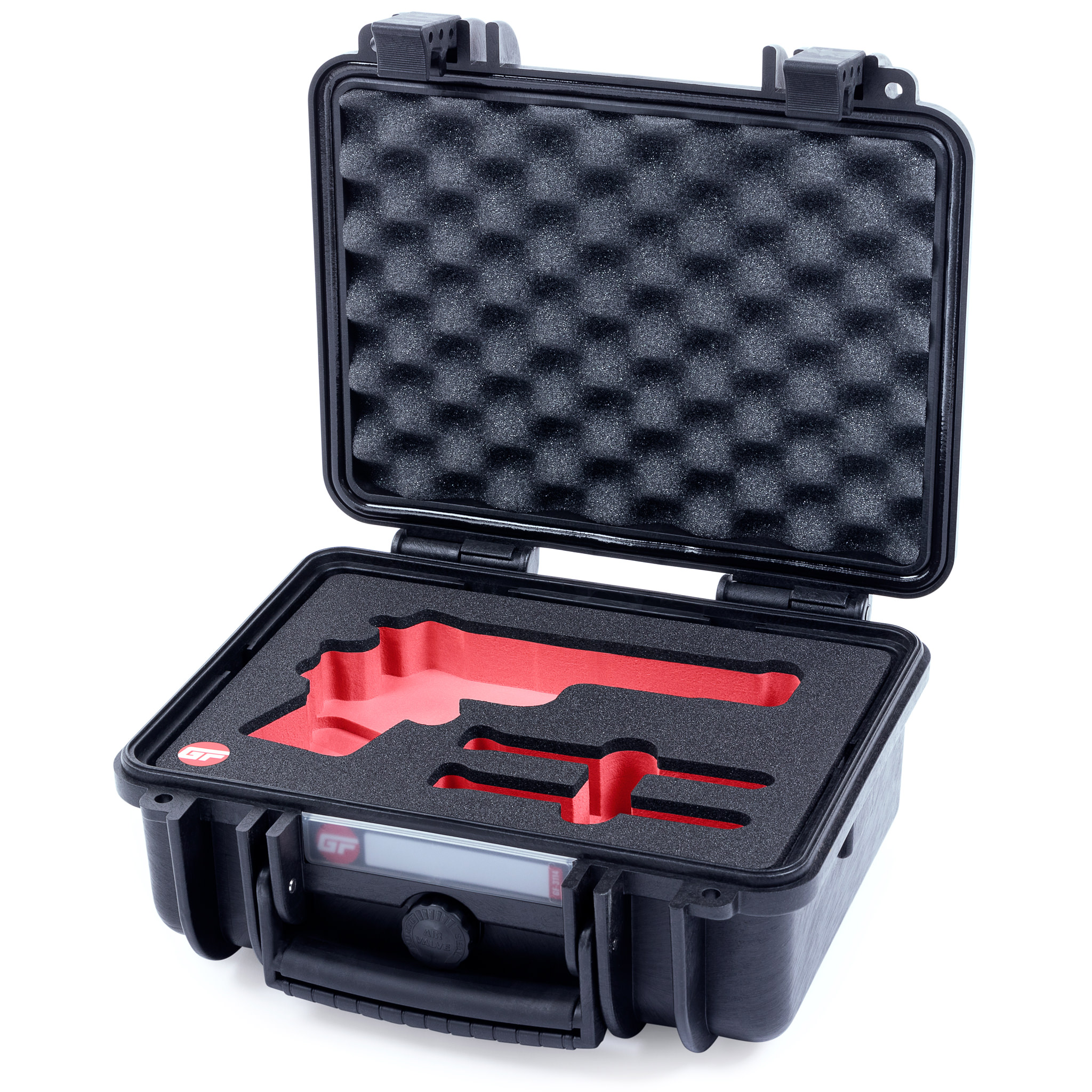GunFoam GF-1108 Pistol Case Open with Red Custom Foam Insert